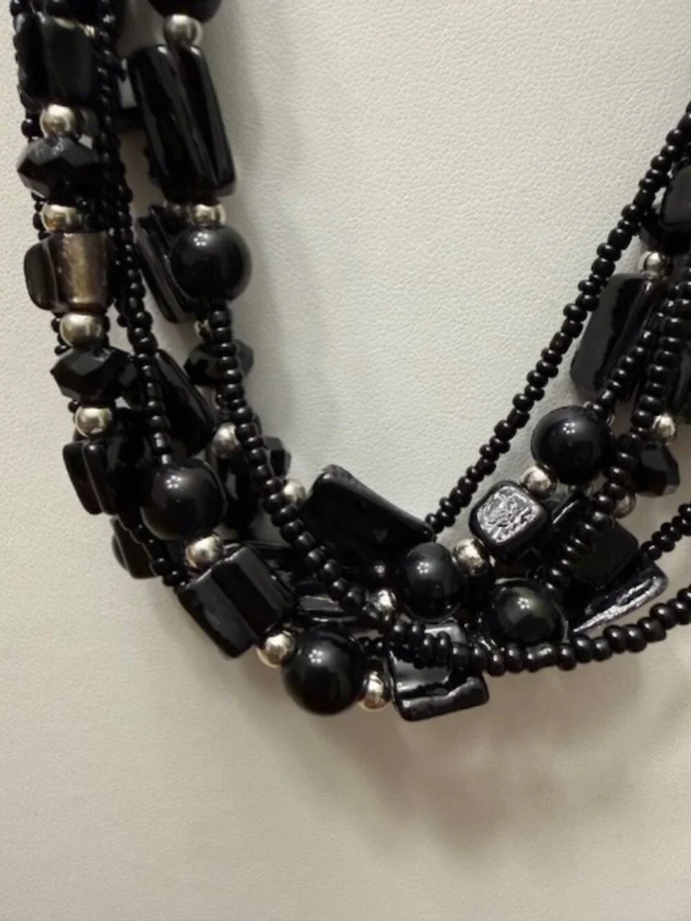Black Multi-Strand Beaded Necklace